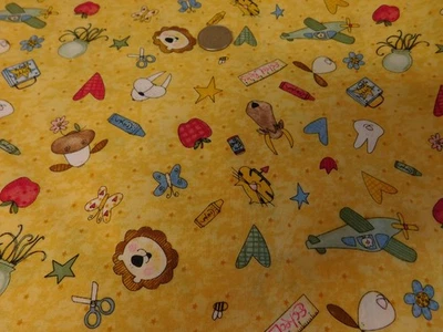 1 Yd. KIDS STUFF Yellow/Multicolor Fun Print by MM Fabrics,  for Kids, Quilting - Image 1 of 4
