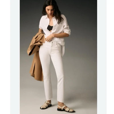 NUEVO Pantalones Rectos Paige Mujer Jacqueline Cortos Blanco Crema Cintura Alta Foto 1 de 4