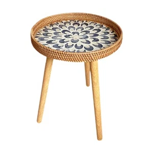 Rattan Side Table End Table Round Accent Table for Proch Farmhouse Bedroom - Picture 1 of 34