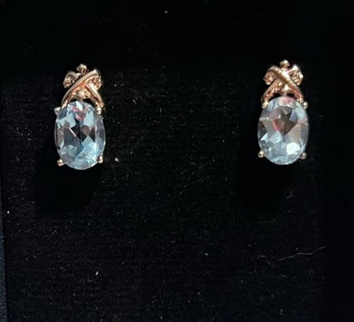 金色耳环带蓝色黄玉彩色宝石 — 第 1/4 张图片