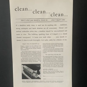 Vintage 1928 Colgate’s Toothpaste Clean Clean Clean Ad Advertisment - Picture 1 of 2
