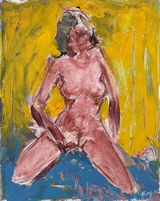 Pintura original desnuda de una mujer. Pinturas de modelos desnudos expresivas de medios mixtos Foto 1 de 3