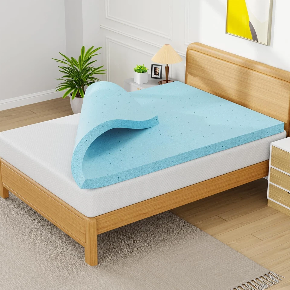 Colchón de espuma viscoelástica de gel de 3" con infusión y diseño ventilado almohadilla de colchón azul Foto 1 de 4