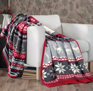 Large Warm Cosy Soft Christmas Blanket Throw Festive Red Grey Bed Sofa Abstract - Picture 1 of 4