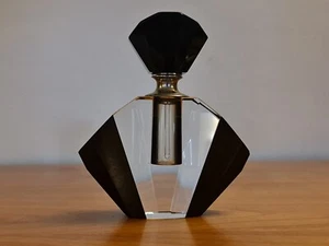 Art Deco Black & Clear Glass Perfume Bottle and Stopper #2 - Picture 1 of 9
