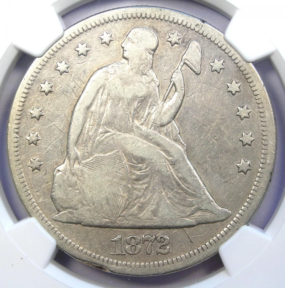 1872 Seated Liberty Silver Dollar $1 - Certified NGC VF Detail - Rare Early Coin - Image 1 of 4