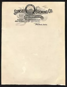 Sunset Brewing Co. Estratto di malto Wallace, carta intestata ID inutilizzata c1900-10 scarsa - Foto 1 di 2