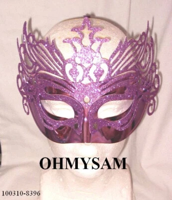 3 NEW LAVENDER COLOR FACE MASK COSTUME PARTY CARNIVAL HALLOWEEN  GLITTER W/TIES - Image 1 of 2