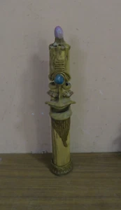 Vintage Tribal Wood Carving Figure Column Incense Holder + Glass Bead Stones 15" - Picture 1 of 12