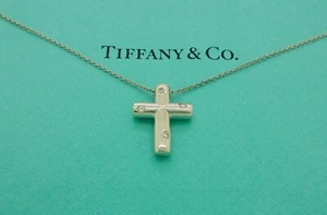 Authentic Tiffany & Co. Etoile Cross Diamond Platinum Pendant 16" Necklace - Picture 1 of 6