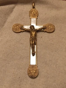 Antique Georgian Cross In Gilt Bronze & Mother Of Pearl 1820 Perfect Condition - Picture 1 of 4