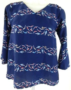 Yumi Women's 4 Blouse Swimmer Swimming Ladies Navy Bell Sleeve V-Neck EUC - Picture 1 of 3
