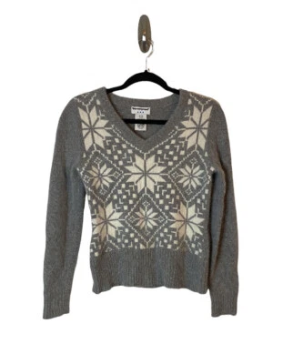 Suéter para mujer Covington gris blanco copo de nieve mezcla de lana cuello en V talla pequeña Foto 1 de 4