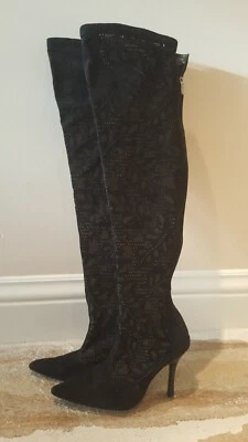 Victoria's Secret Over The Knee Black Lazer Cut Suede Boots Size 7 EUC  - Image 1 of 4