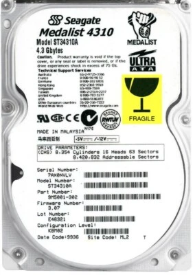 Hard Seagate Medalist 4310 4.3GB 5400U/Min Pata Ide Ata ST34310A 3.5 " Inch - Image 1 of 3