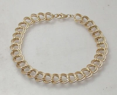 Brazalete Technibond 8" Charm Link Doble Bordillo Chapado en Oro Amarillo 14K Plata Foto 1 de 4