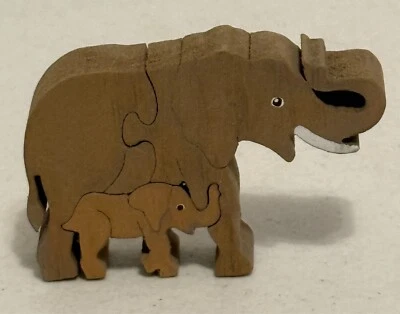 Handcraft Wood EIEPHANT Puzzle Toy - 3 Pieces 3.5"x2.5"X.75" By A Burns 1995 - Image 1 of 4