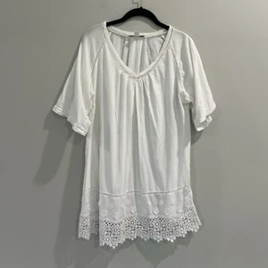 Oscar De La Renta Pima Cotton Vneck White Dress Shirt Style# 633962 Gown - Picture 1 of 8
