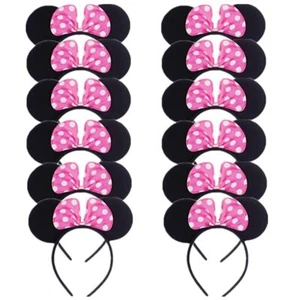 Mouse Ear and Pink Bow Headband for Girls Birthday Costume Party 12 Pcs Pack - Picture 1 of 2