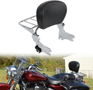 Almohadilla de respaldo Sissy Bar desmontable cromada con portaequipajes apta para Harley Road K - Imagen 1 de 8