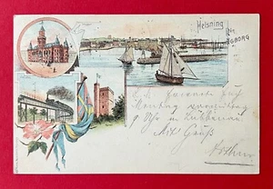 Litho AK HELSINGBORG in Schweden 1898 Eisenbahn Brücke, Rathaus    ( 146751 - Bild 1 von 2