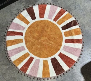  Retro Sun Round Rug 3 ft, Colorful Rug Soft Circle Entryway 3 ft Diameter Boho - Picture 1 of 1