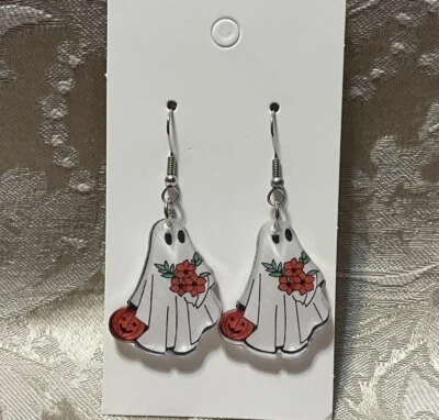 Pendientes colgantes de calabaza fantasma de dibujos animados vintage moda Halloween informales divertidos Foto 1 de 2