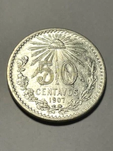 1907 Mexico 50 Centavos Silver/Curved 7 AU++ #20420 - Picture 1 of 4