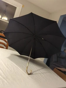 Vintage SCHERTZ 36"Black Umbrella, Gold Colored Metal Handle , With Flowers, Tag - Picture 1 of 12