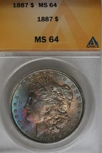 1887 MS 64,  ANACS,  Morgan Silver $1 Miss Liberty Head - Picture 1 of 3