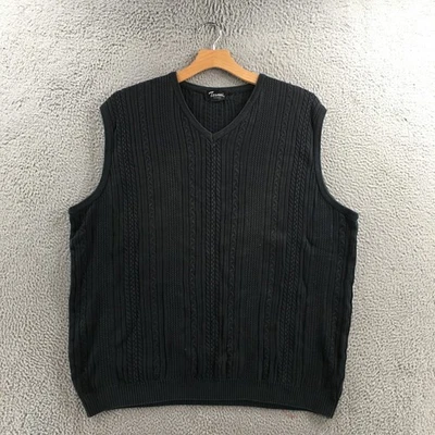 Tosani Vest Sweater Mens Tall 2XL Black Cotton Cable Knit Sleeveless V-Neck Knit - Image 1 of 4