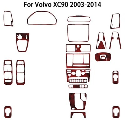 24Pcs Wood Grain Red Set Full Interior Trim Dash Kits For Volvo XC90 2003-2014 - Image 1 of 3