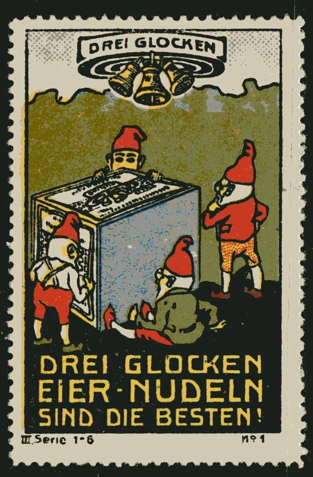Germany c.1920s Drei Glocken Pasta Ad Cinderella Stamp Gnomes Series No. 1 - Image 1 of 1