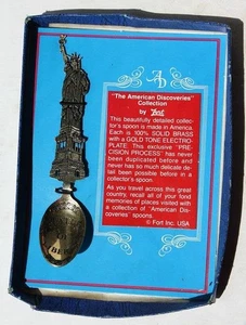 Freiheitsstatue massiver Messing goldfarbener Elektroplattenlöffel in offener Box von Fort - - Bild 1 von 1