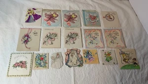 Lotto biglietti di ringraziamento regalo matrimonio usati vintage (17) campane, fiori, spose, anelli - Foto 1 di 8