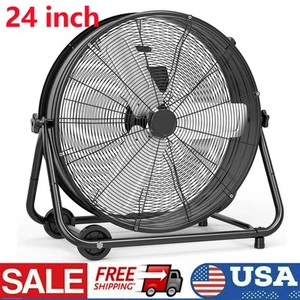 24" Industrial Tilt Drum Fan 3 Velocity Speed 360° Adjustable Floor Fan Workshop - Picture 1 of 8