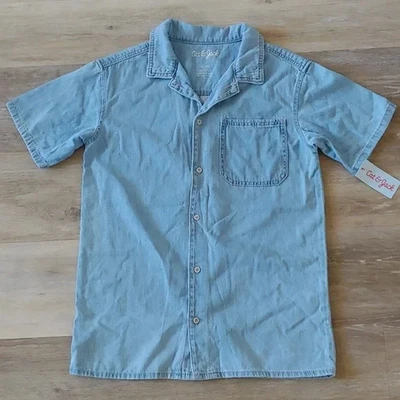 NWT Cat & Jack Boys Denim Button Down Shirt Blue Size XL (14) - Image 1 of 4