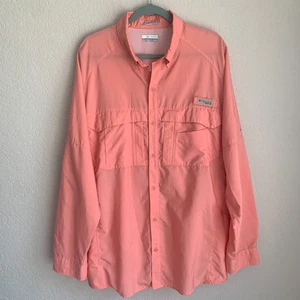 Columbia PFG Omni Shade Fishing Shirt Men XL Coral Orange Performance Vented - Picture 1 of 11