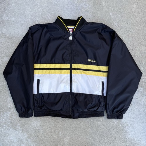 VETEMENTS Giacca a vento vintage anni 90 Wilson giallo bianco nero full zip taglia large 011