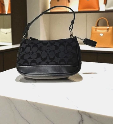 VTG Coach Signature Demi Mini Pouch Hand Bag Canvas Leather Black #6094 HTF - Image 1 of 4