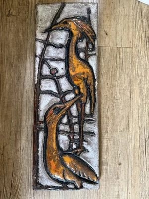 Ruscha Keramik Wandbild Wandplatte Motiv  2 Fischreiher Vintage - Bild 1 von 3