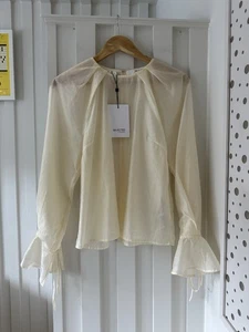 Beautiful Selected Femme Slfiris Cream Semi-sheer Blouse Size 34 UK 6-8 XS £75 - Picture 1 of 17