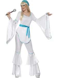 Super Trooper Woman White Boogie Fever Costume 1970's Disco Fancy Dress - Picture 1 of 7