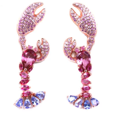 Pendientes de plata 925 con topacio místico rosa, tanzanita y zafiro camarón con piedras preciosas Foto 1 de 4