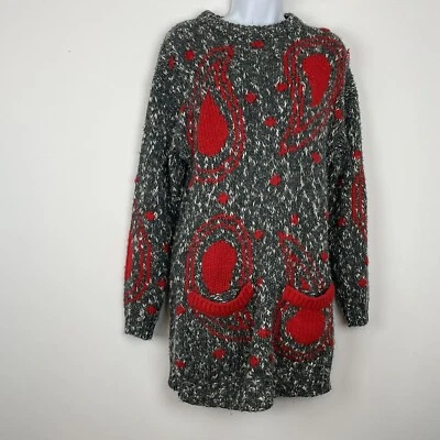 Vestido Suéter Susann D Rojo Gris Tejido Cachemira De Colección Talla Pequeña Mezcla de Lana Foto 1 de 4