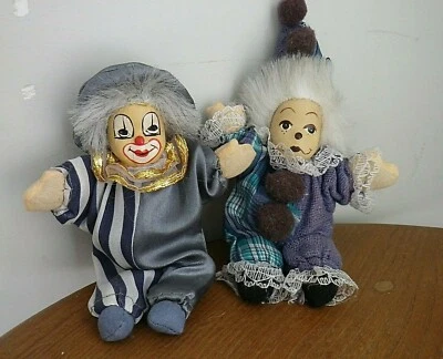 2 Anciennes petites poupées clowns. Têtes en porcelaine ou céramique - Photo 1/3
