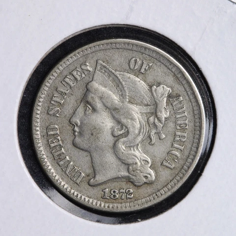 1872 Three Cent Nickel Piece CHOICE XF E139 QET Cover