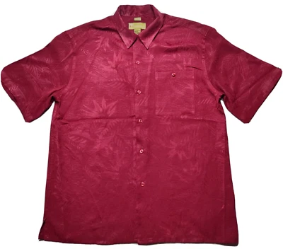 CABANA Men Large Red Sueded Hawaiian Floral Embossed Short Sleeve Button Shirt - Image 1 of 4
