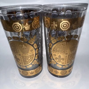 2 Vito Bari Highball Glasses MCM Retro VTG 24k Gold Signed - Picture 1 of 6