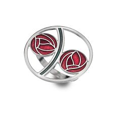 Rennie Mackintosh Glasgow Red Roses Enamel Scarf Ring - Gift Box (7269)